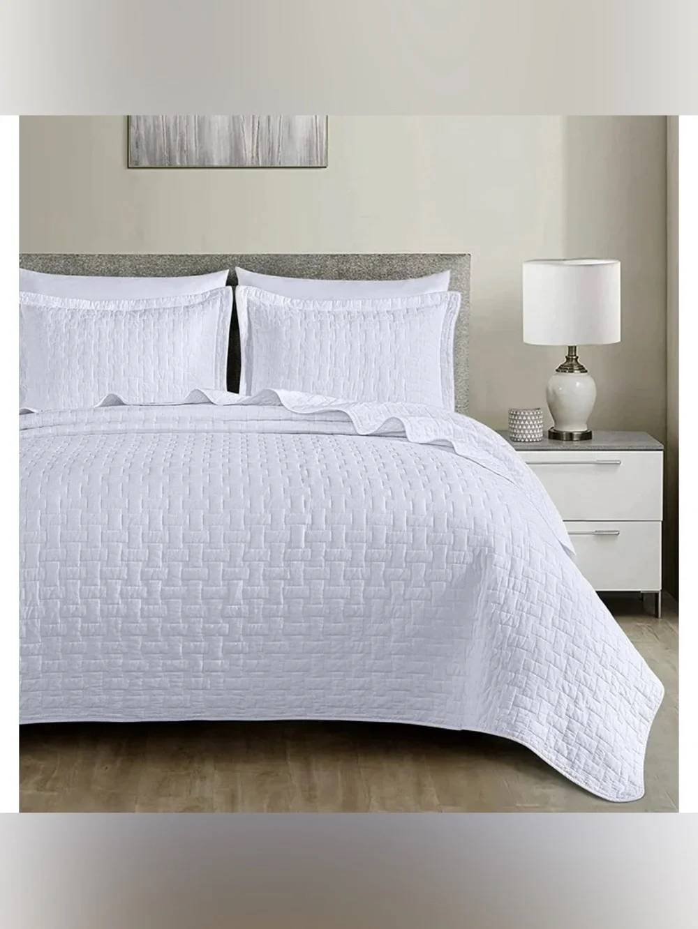 Classic White Quilted Queen 3 piece Bedding Set 100% cotton